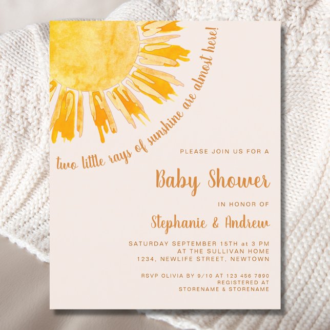 Budget Sunshine Couples Twins Baby shower Invitati (Créateur téléchargé)