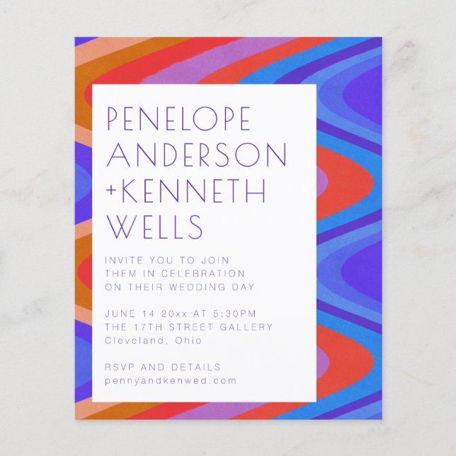 Budget Super Curvy Lines Blue Red Wedding Invitati (Devant)