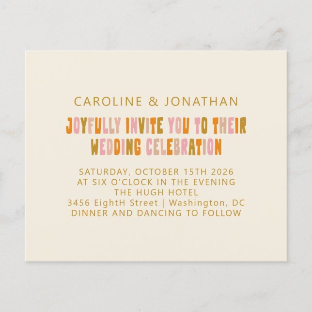 Budget Super Orange Rose Faire-part de mariage rét (Devant)