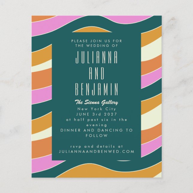 Budget Super Retro Pink Green Wavy Lines Mariage (Devant)