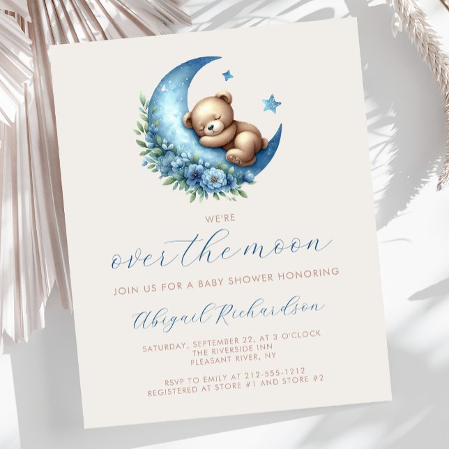 Budget sur la lune Teddy Bear Baby shower bleu (Créateur téléchargé)