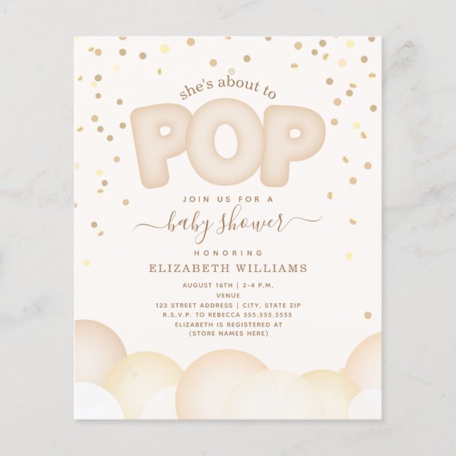 Budget Sur Le Point De Pop Baby shower Invitation (Devant)