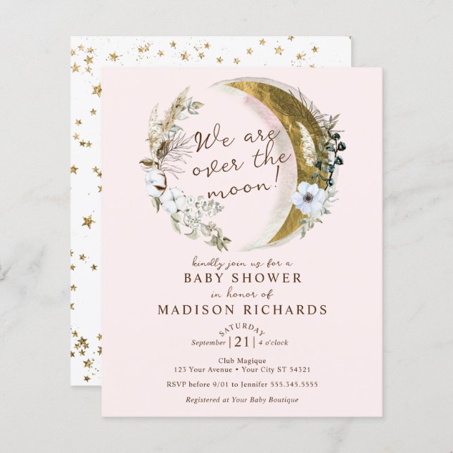 Budget Sur L'Invitation Baby shower Boho De La Lun (Devant / Derrière)