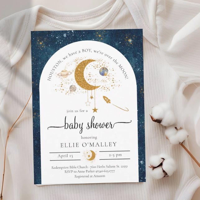Budget Sur L'Invitation Du Baby shower Spatial De  (Budget Over The Moon Space Baby Shower Invitation)