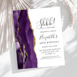 Budget Surprise 30e anniversaire fête violet Agate<br><div class="desc">Le bord gauche de cette élégante invitation de fête d'anniversaire surprise est orné d'une bordure d'aquarelle violette ornée d'une parties scintillant en faux or. Le texte personnalisable combine écriture manuscrite, copperplate et polices italiques en gris fusain sur un arrière - plan blanc. L'envers est assorti d'une agate violette et dorée....</div>
