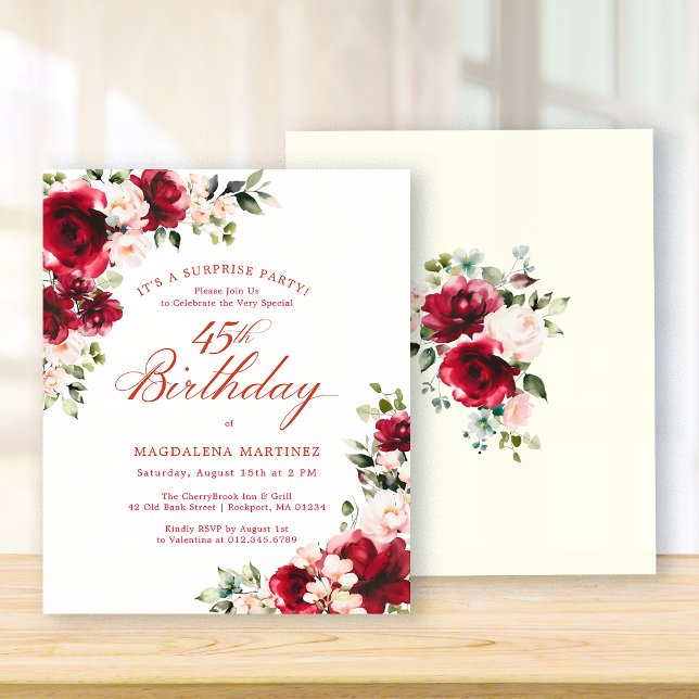 BUDGET SURPRISE PARTY 45th Birthday Pink Red Rose (Créateur téléchargé)