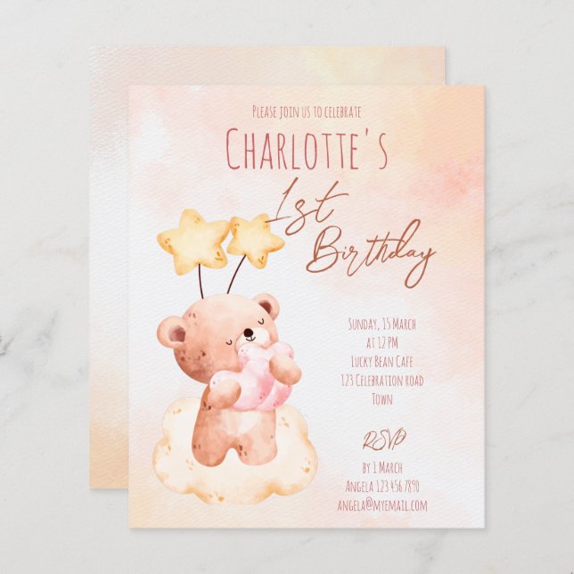 Budget Sweddy ours en peluche fête d'anniversaire  (Devant / Derrière)