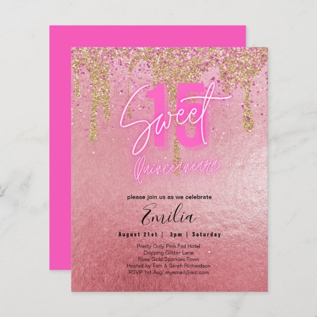 Budget Sweet 15 Pink Parties scintillant Foil Quin (Devant / Derrière)
