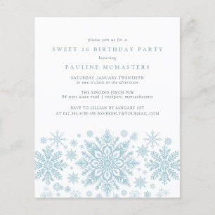 BUDGET Sweet 16 Anniversaire Blue Snowflake Invita