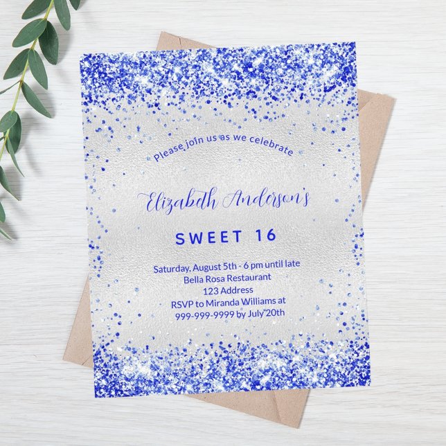 Budget Sweet 16 argent royal bleu invitation (Créateur téléchargé)