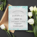 Budget Sweet 16 argent turquoise parties scintilla<br><div class="desc">Pour un élégant Sweet 16,  16e anniversaire. Un arrière - plan métallique à l'aspect faux argenté. Décoré avec de la poussière de parties scintillant turquoise. Personnalisez et ajoutez un nom,  un âge et des détails de la fête. Le nom est écrit avec un script de style manuscrit</div>