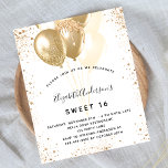 Budget Sweet 16 ballons de parties scintillant en<br><div class="desc">Pour une soirée Sweet 16,  16ème anniversaire. Un arrière - plan blanc chic. Décoré avec parties scintillant en faux or,  étincelles et ballons. Personnalisez et ajoutez un nom,  un âge et des détails de la fête. Le nom est écrit avec un script de style manuscrit</div>