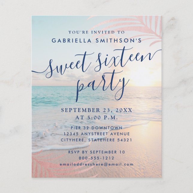 BUDGET Sweet 16 Beach Party Invitation (Devant)