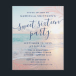 BUDGET Sweet 16 Beach Party Invitation<br><div class="desc">Un bon rapport qualité-prix version BUDGET de notre chic rose et turquoise aqua bleu océan coucher de soleil de plage avec feuille de palmier or rose et un dégradé brumeux arrière - plan sur un thème d'été doux invitation 16 anniversaire. Tous les termes peuvent être changés pour travailler pour n'importe...</div>