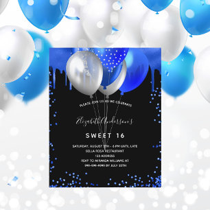 Budget Sweet 16 black royal bleu invitation
