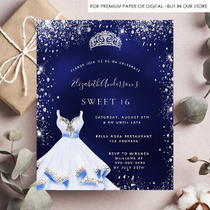 Budget Sweet 16 bleu argent robe tiara invitation