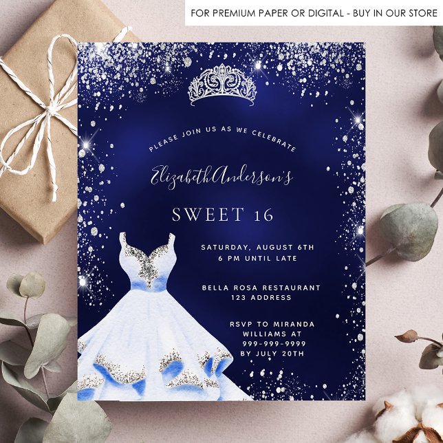 Budget Sweet 16 bleu argent robe tiara invitation (Créateur téléchargé)
