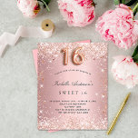 Budget Sweet 16 bleu rose rose rose rose parties s<br><div class="desc">Pour une soirée Sweet 16, 16ème anniversaire. Arrière - plan de dégradé rose vif. Décoré avec de la poussière de parties scintillant en faux or rose. Personnalisez et ajoutez un nom et des détails du parti. Le nom est écrit avec un script de style écrit à la main. Le numéro...</div>