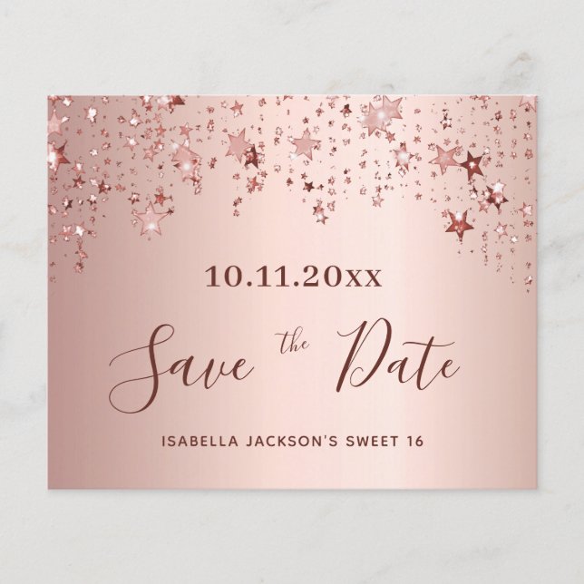 Budget Sweet 16 blush or rose Enregistrer la date (Devant)