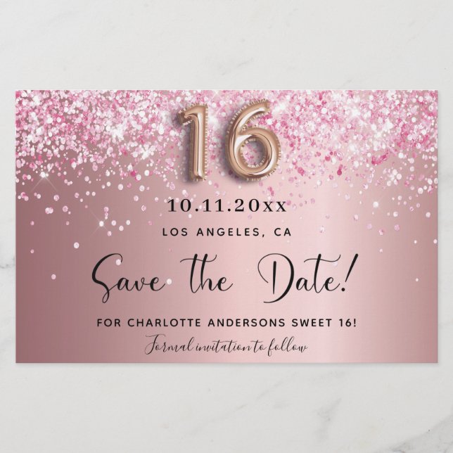 Budget Sweet 16 blush rose enregistrer la date (Devant)