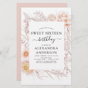Budget Sweet 16 Boho Dusty rose Floral Anniversair
