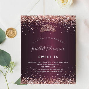 Budget Sweet 16 Bourgogne rose or tiara