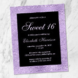 Budget Sweet 16 Élégante Purple Anniversaire<br><div class="desc">Élégante et économique douce invitation de fête de 16 ans avec "Sweet sixteen" et son nom dans un élégant script violet clair et un arrière - plan brillant violet et noir.</div>