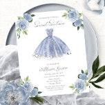 Budget Sweet 16 Invitation Argent Dusty Blue Gown<br><div class="desc">Délicat, robe fantaisiste, invitations à la fête d'anniversaire du sweet sixteen. Facile à personnaliser avec vos détails. Contactez-moi par conversation si vous avez des questions sur l'oeuvre ou avez besoin d'une personnalisation. Vérifiez la collection pour plus d'éléments. VEUILLEZ NOTER : Pour obtenir de l'aide sur les commandes, l'expédition, l'information sur...</div>