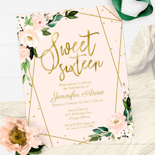 Budget Sweet 16 Invitation Or Rose Blush Floral