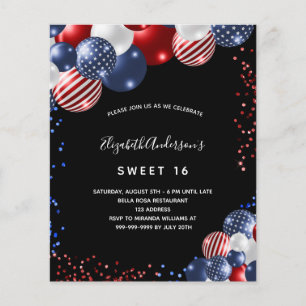 Budget Sweet 16 invitation patriotique noire