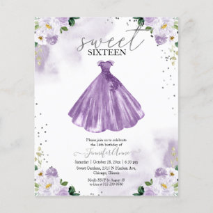 Budget Sweet 16 Invitation Robe Florale violet