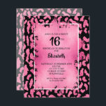 Budget Sweet 16 léopard rose Invitations d'anniver<br><div class="desc">Les petites invitations de fête d'anniversaire en sweet sixteen de 4, 5 po x 5, 6 po sont dotées d'un motif d'impression tache chic rose et noir léopard, surmonté d'une couche de faux papier rose et de détails de votre fête d'anniversaire en lettres chic. Idéal pour TOUT ÂGE. Ces annonces...</div>