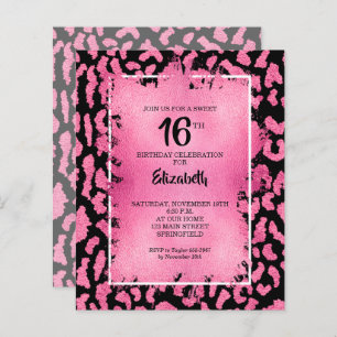 Budget Sweet 16 léopard rose Invitations d'anniver