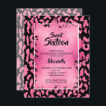 Budget Sweet 16 léopard rose Invitations d'anniver<br><div class="desc">Les petites invitations de fête d'anniversaire en sweet sixteen de 4, 5 po x 5, 6 po sont dotées d'un motif d'impression tache chic rose et noir léopard, surmonté d'une couche de faux papier rose et de détails de votre fête d'anniversaire en lettres chic. Idéal pour TOUT ÂGE. Ces annonces...</div>