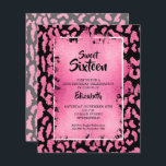 Budget Sweet 16 léopard rose Invitations d'anniver<br><div class="desc">Les petites invitations de fête d'anniversaire en sweet sixteen de 4, 5 po x 5, 6 po sont dotées d'un motif d'impression tache chic rose et noir léopard, surmonté d'une couche de faux papier rose et de détails de votre fête d'anniversaire en lettres chic. Idéal pour TOUT ÂGE. Ces annonces...</div>
