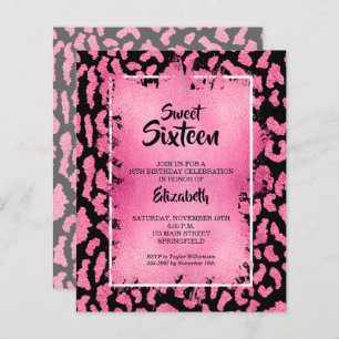 Budget Sweet 16 léopard rose Invitations d'anniver