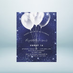 Budget Sweet 16 marine bleu ballon invitation<br><div class="desc">Une invitation moderne,  élégante et glamour pour une fête Sweet 16,  16e anniversaire. Un arrière - plan bleu marine,  décoré de faux éclats de parties scintillant et de ballons blancs. La couleur bleue est inégale. Personnalisez et ajoutez votre nom et les détails de votre fête.</div>