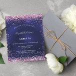 Budget Sweet 16 marine bleu rose parties scintilla<br><div class="desc">Une invitation moderne,  élégante et glamour pour une fête Sweet 16,  16e anniversaire. Un arrière - plan bleu marine,  décoré avec de la poussière de parties scintillant en faux rose. La couleur bleue est inégale. Personnalisez et ajoutez votre nom et les détails de votre fête.</div>