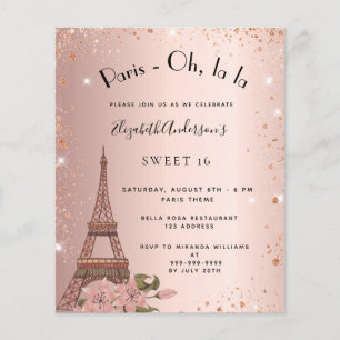 Budget Sweet 16 Paris rose or invitation