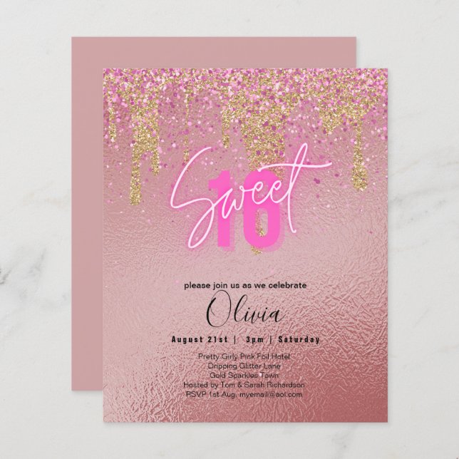 Budget Sweet 16 Parties scintillant rose Foil Girl (Devant / Derrière)
