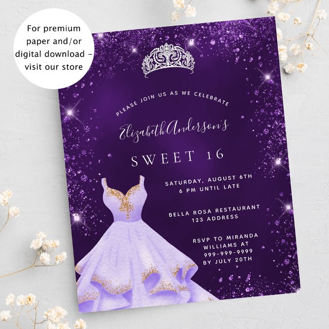 Budget Sweet 16 parties scintillant violet invitat (Créateur téléchargé)