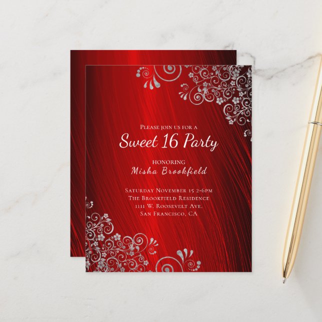 Budget Sweet 16 Party Ruby Red Invitation (Devant/Arrière en situation)