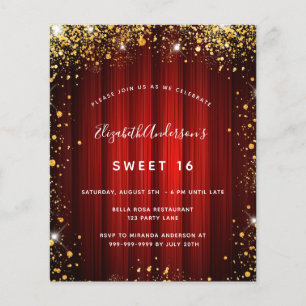 Budget Sweet 16 red or film d'or invitation