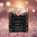 Budget Sweet 16 rose noir en or invitation ballon<br><div class="desc">Un arrière - plan noir. Décoré d'or rose,  de gouttes de parties scintillant blush,  de la peinture goutte à goutte et des ballons. Personnalisez et ajoutez un nom,  21 ans et les détails de la fête. Le nom est écrit avec un script de style manuscrit</div>