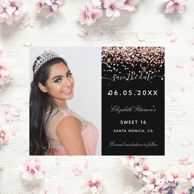 Budget Sweet 16 rose noire photo Enregistrez la da (Créateur téléchargé)