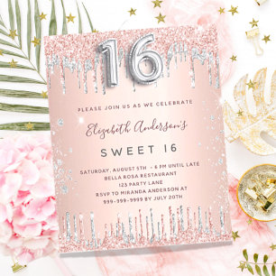 Budget Sweet 16 rose or argent invitation