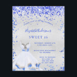Budget Sweet 16 royal bleu argent invitation<br><div class="desc">Un arrière - plan faux argenté. Décoré de confettis bleu roi,  brille. Personnalisez et ajoutez un nom et des détails du parti. Le nom est écrit avec un script de style écrit à la main.</div>