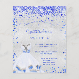 Budget Sweet 16 royal bleu argent invitation