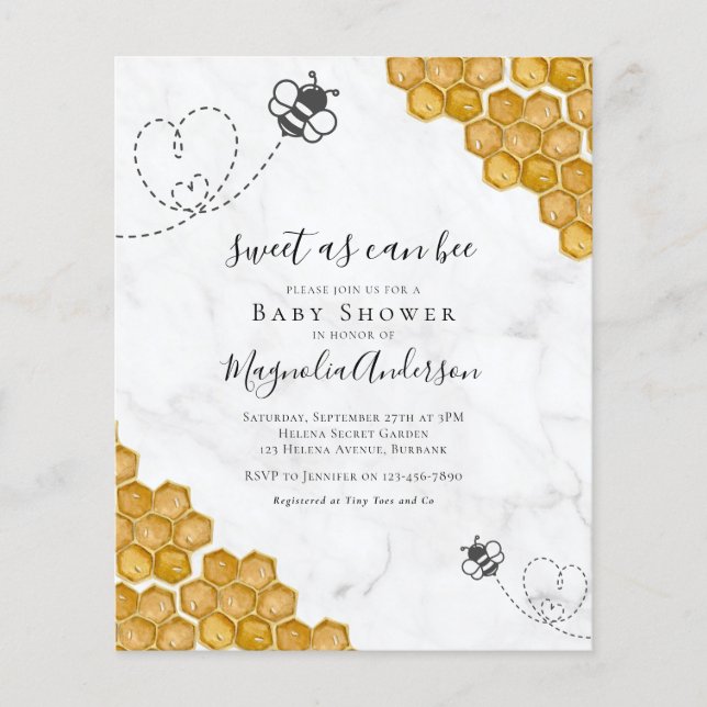 Budget Sweet as Can Bee Baby shower Invitation (Devant)