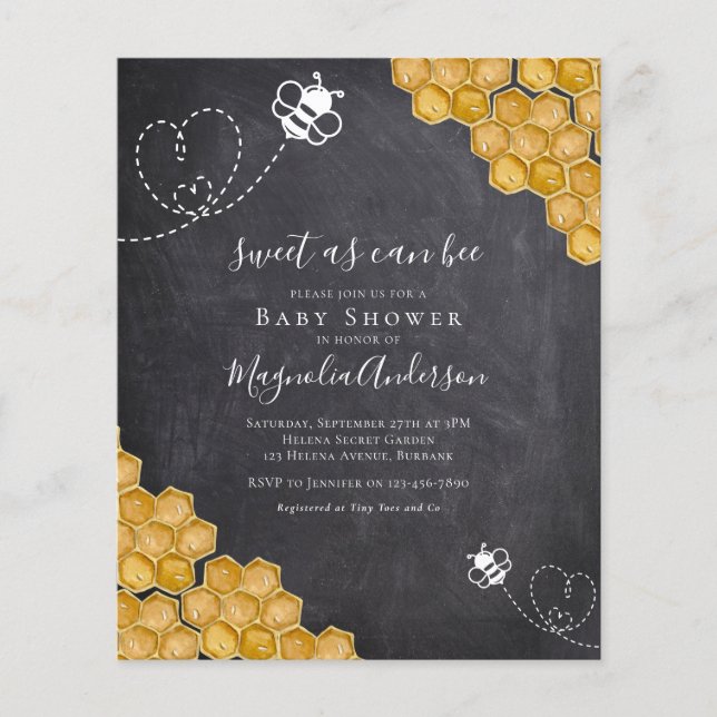 Budget Sweet as Can Bee Baby shower Invitation (Devant)